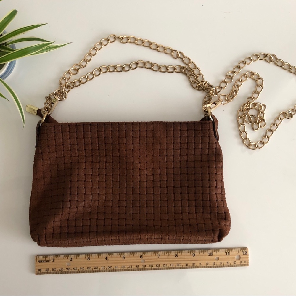Borse In Pelle brown leather purse on golden chain
